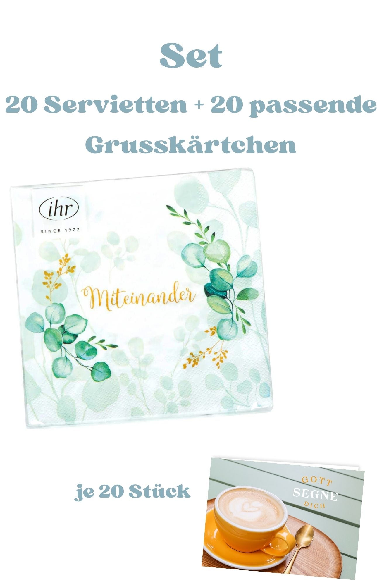 Set 20 Servietten + 20 passende Grusskärtchen