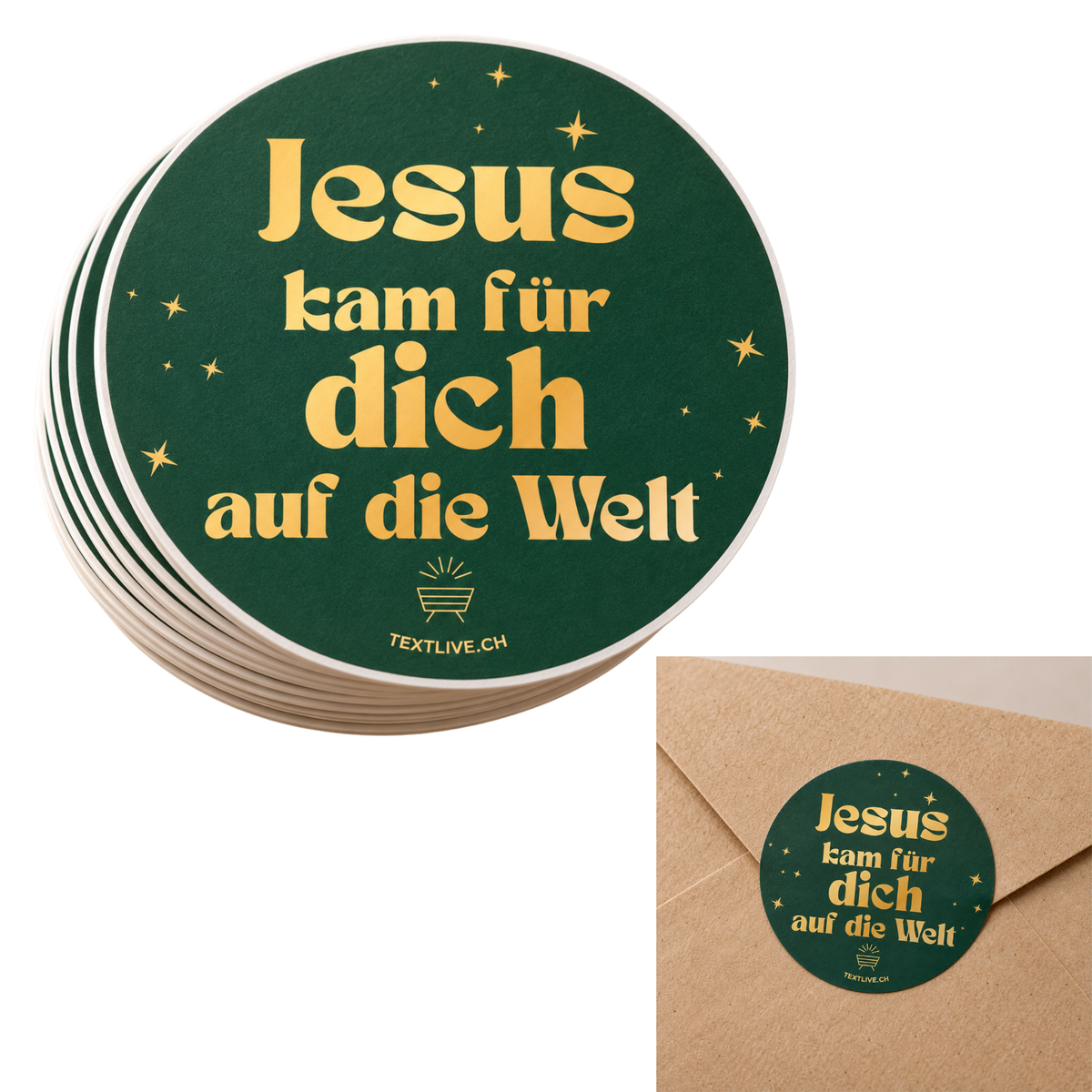 Aufkleber - 6x6cm Sticker - Jesus kam für dich auf die Welt