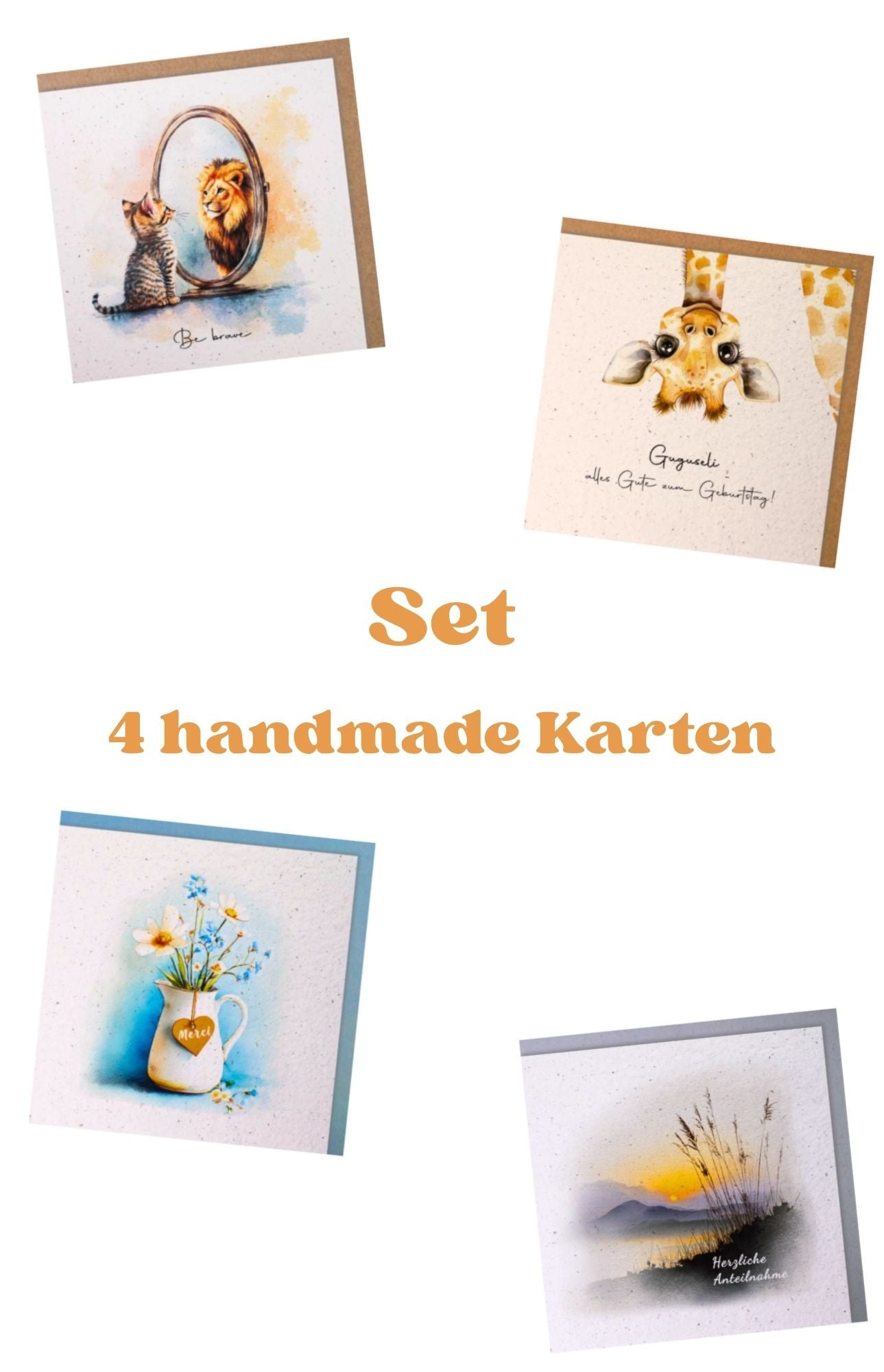 Set 4 handmade Karten
