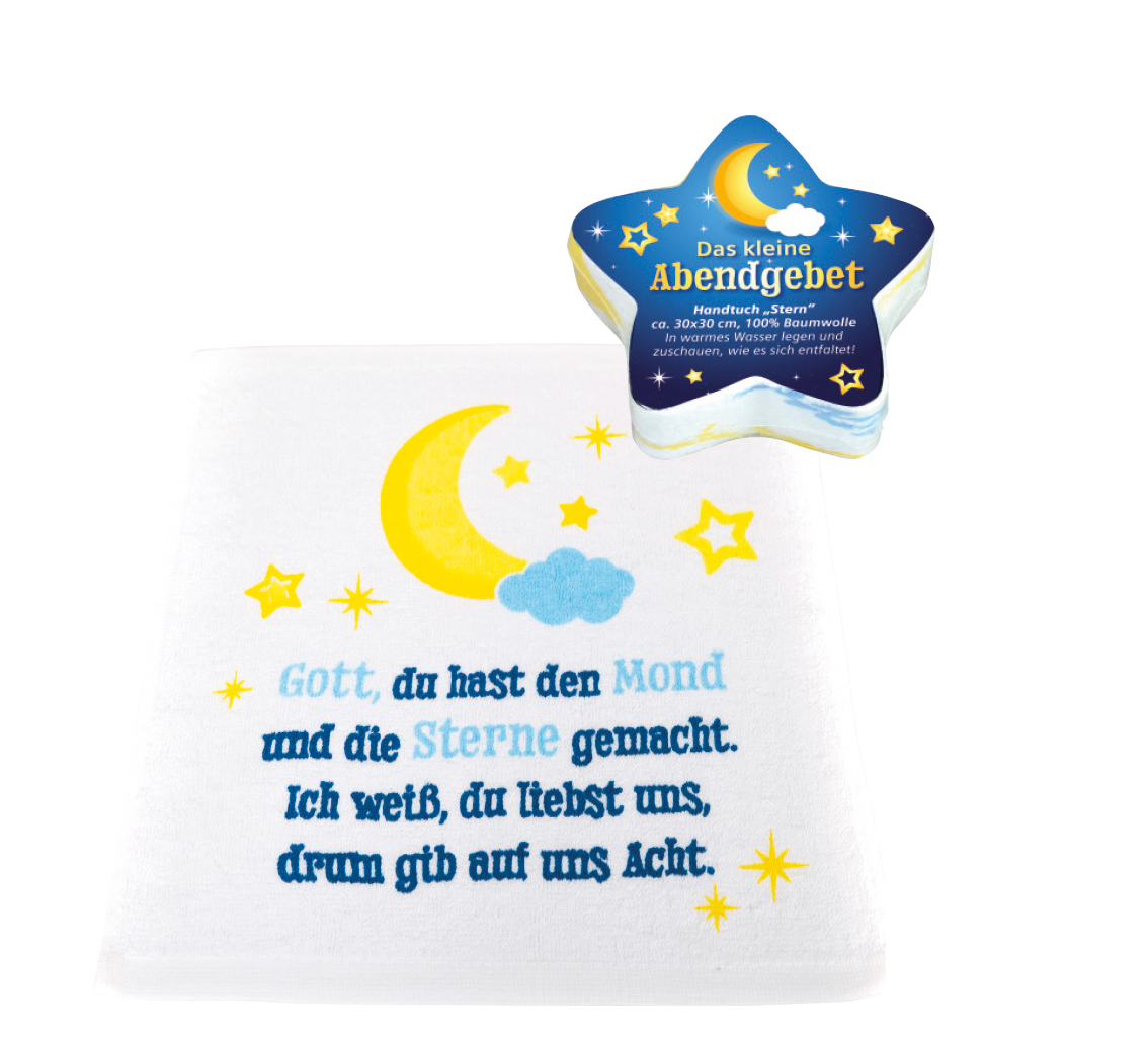Stern entfaltet sich zum Handtuch- Geschenk für Kinder mit Gebet