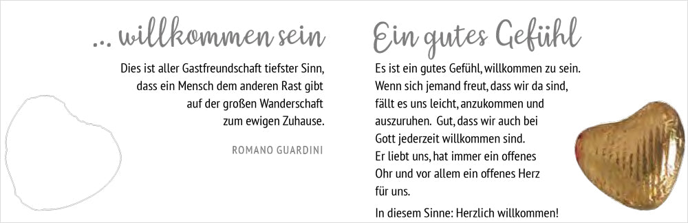 Kreativ-Kärtchen mit Schoggi-Herz 'Herzlich willkommen' B7