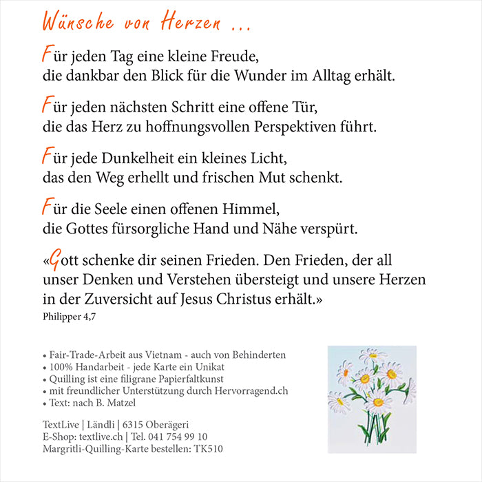 Quilling-Karte - Margritli 'Wünsche von Herzen ...'
