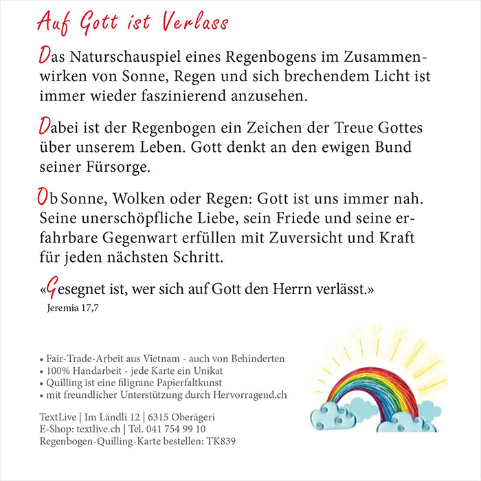Quilling-Karte - Regenbogen 'Auf Gott ist Verlass'