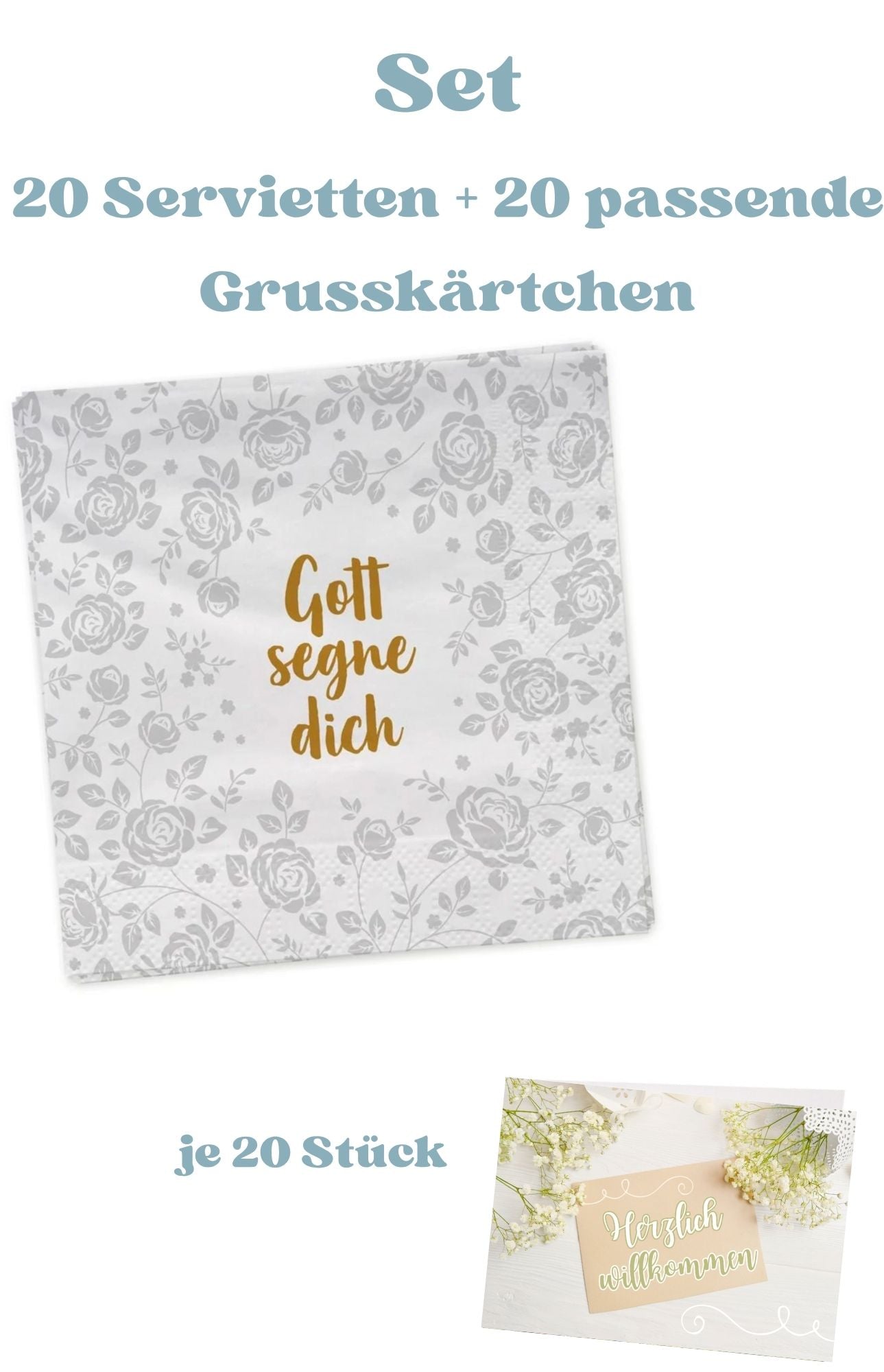 Set 20 Servietten + 20 passende Grusskärtchen