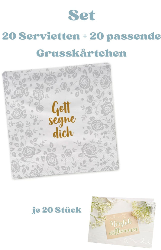 Set 20 Servietten + 20 passende Grusskärtchen