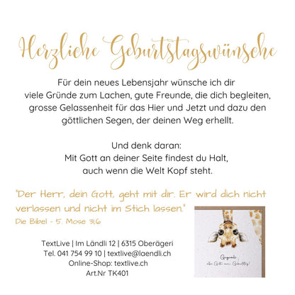 Handmade Paper-Karte - Geburtstag Giraffe