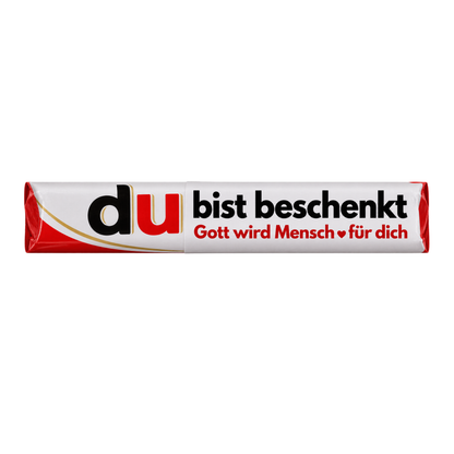 Karte mit Duplo-Schokolade "Du bist beschenkt - Gott wird Mensch für dich" - Lukas 2,14