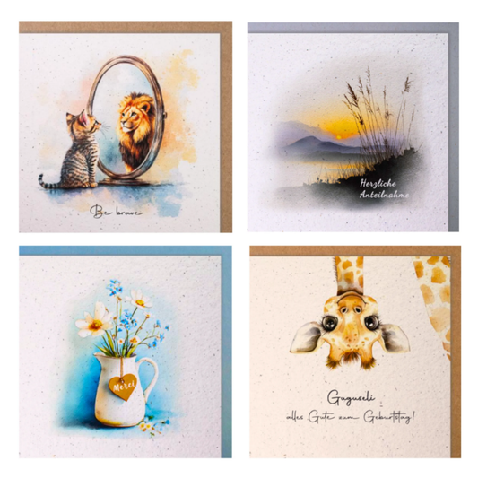 Set 4 handmade Karten