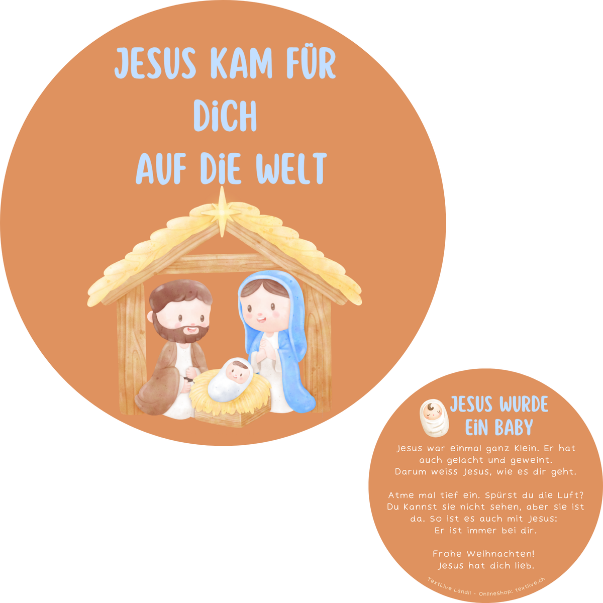 Runde Karte Kinder - Jesus kam für dich auf die Welt