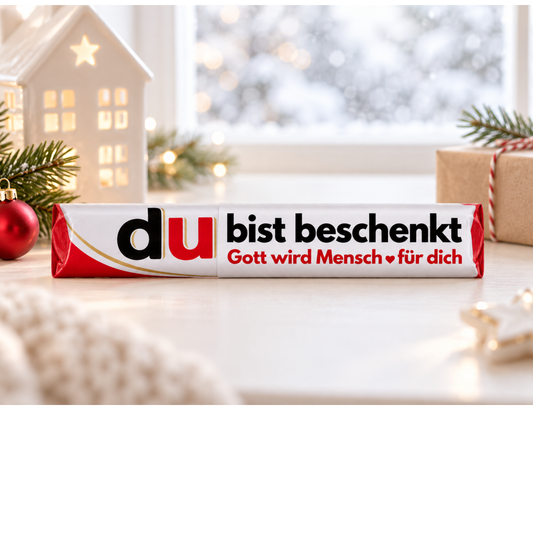 Duplo- Schokolade "Du bist beschenkt - Gott wird Mensch für dich" - Lukas 2,14
