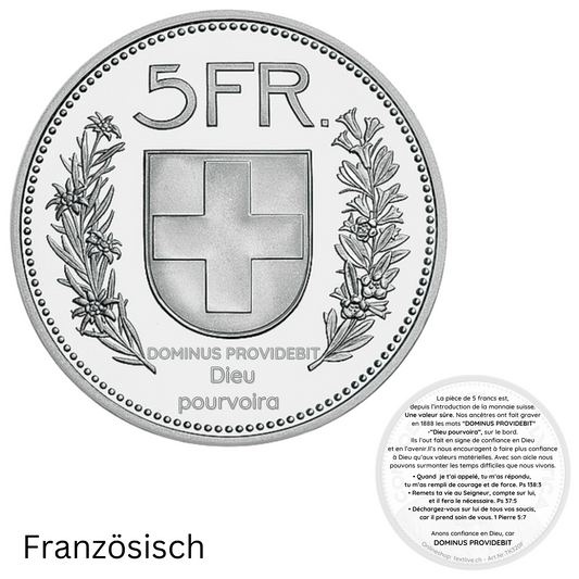 Fünfliber-Flyer 'Dieu pourvoira', ø 9,5 cm
