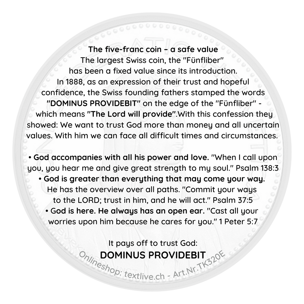 Fünfliber-Flyer 'The Lord will provide.', ø 9,5 cm