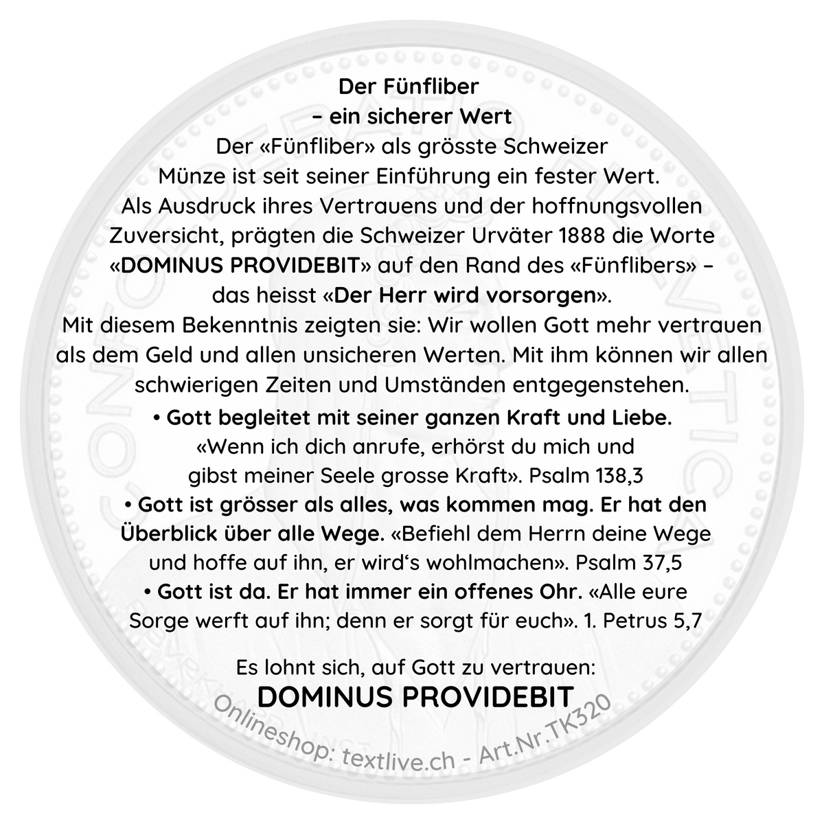 Fünfliber-Flyer 'Der Herr wird vorsorgen', ø 9,5 cm