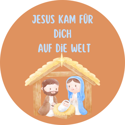 Runde Karte Kinder - Jesus kam für dich auf die Welt