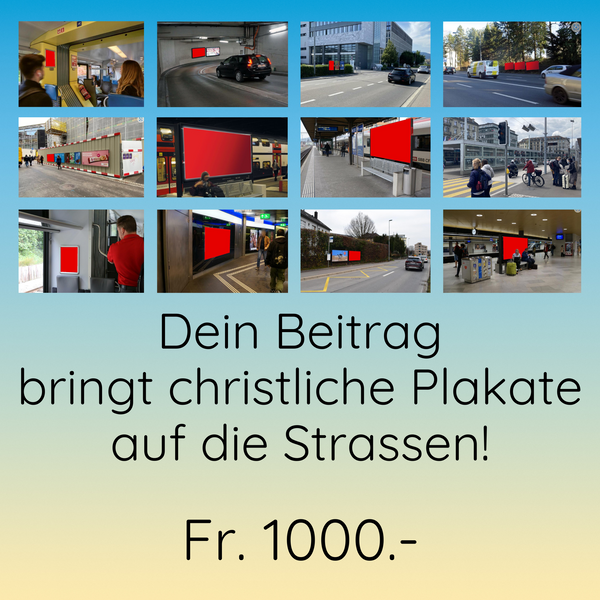 Strassenplakat - Dein Beitrag 1000.-  Gits Gott würkli? Frögen doch selber