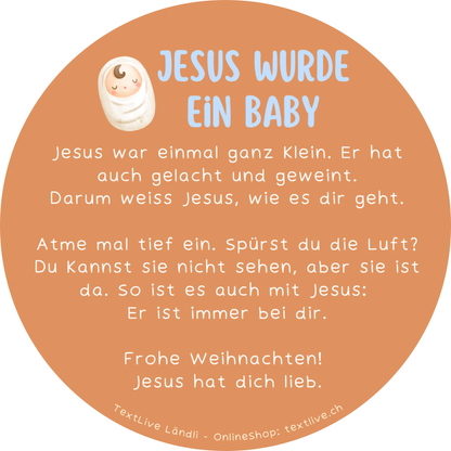 Runde Karte Kinder - Jesus kam für dich auf die Welt