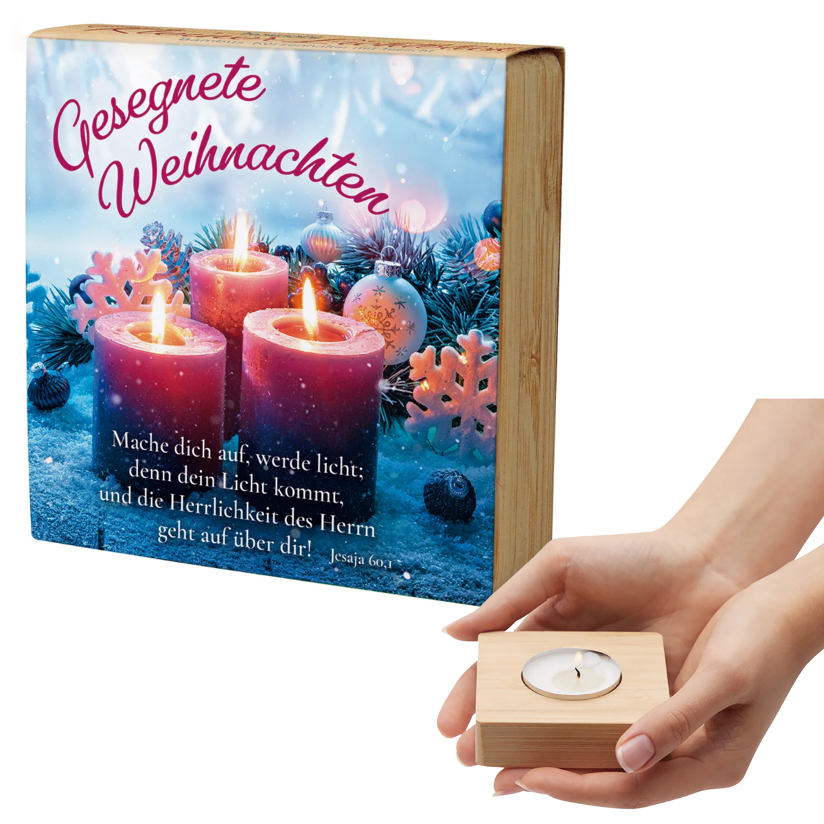 Teelichthalter - mit Kerze - Gesegnete Weihnachten