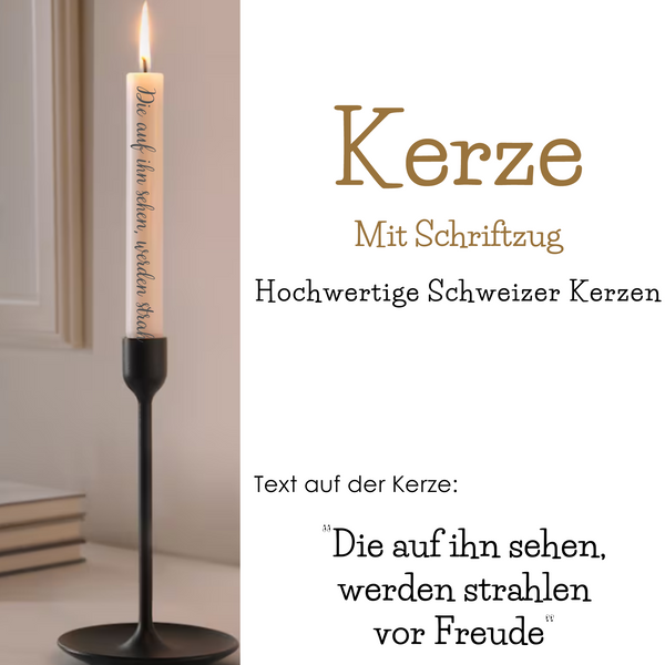 Kerze hergestellt in der Schweiz. Ein ideales Geschenk mit ermutigender Botschaft, welches Freude und Hoffnung weckt.