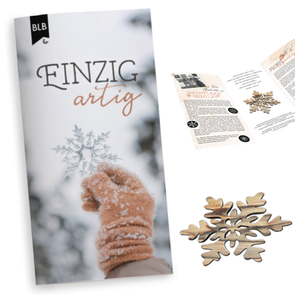 Faltkarte - "Einzigartig" mit Geschichte und Christbaumanhänger aus Olivenholz