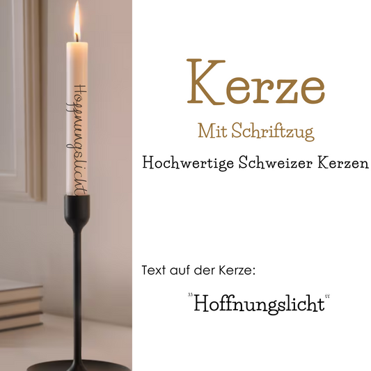 Hergestellt in der Schweiz. Ein ideales christliches Geschenk mit ermutigender Botschaft, welches Freude weckt. Kerze Hoffnungslicht