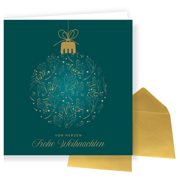 Quadrat Doppelkarte - Frohe Weihnachten Kugel