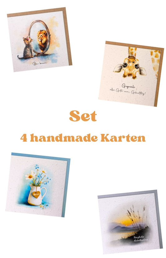 Set 4 handmade Karten