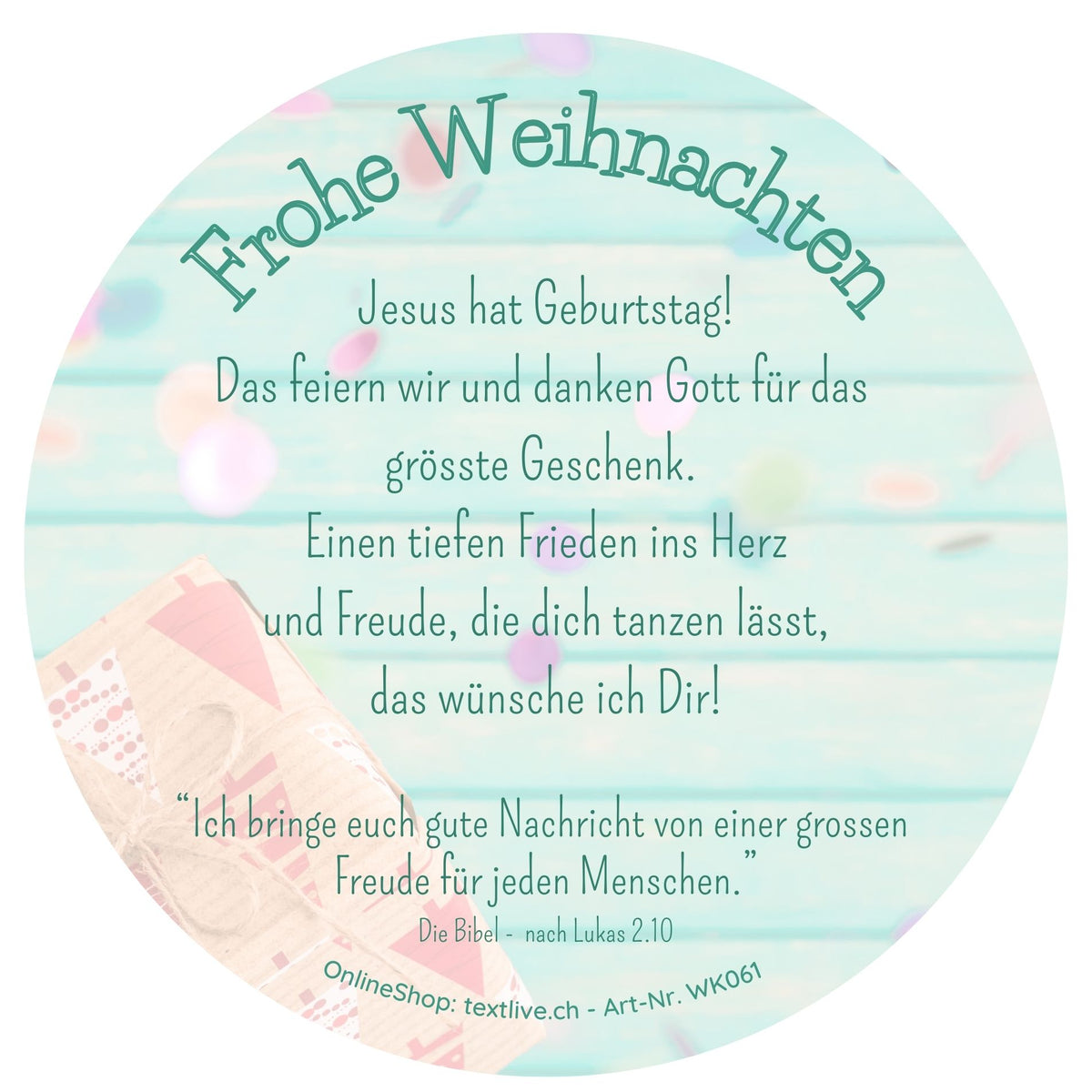 Runde Karte "Frohe Weihnachten"
