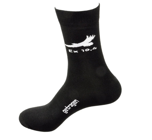 Socken schwarz - Grösse 37-41 - Text auf Socken: "getragen - Ex 19,4"