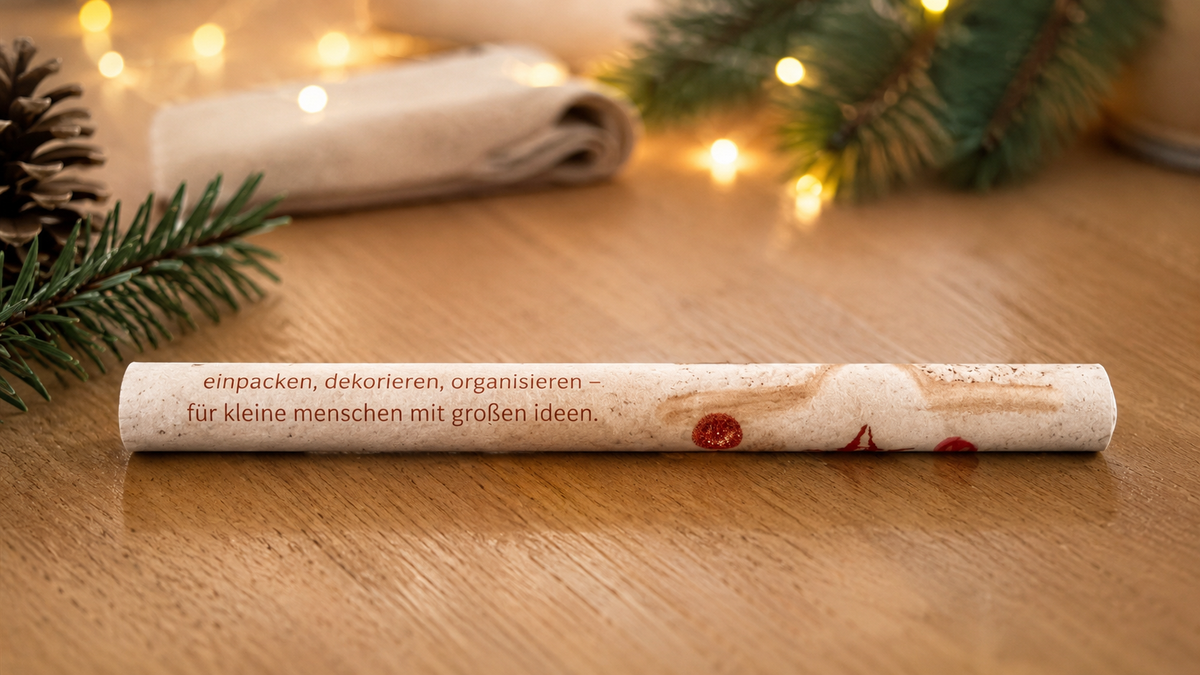 Gerollte Weihnachtsbotschaft mit Holz-Herzklammer