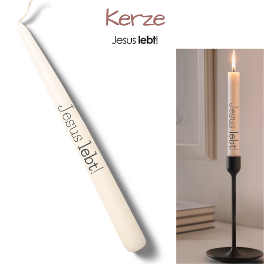 Kerze Jesus Lebt ist das passende christliche Geschenk mit einer positiven Botschaft.