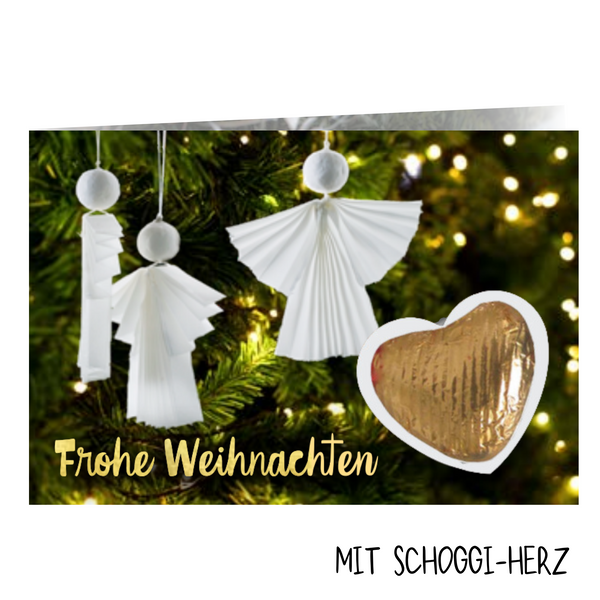 Weihnachtskärtchen mit Schoggi-Herz - Frohe Weihnachten