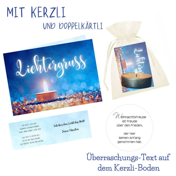 Blau - Lichtergruss 'Weihnachten - Mit Kerzli-Überraschung