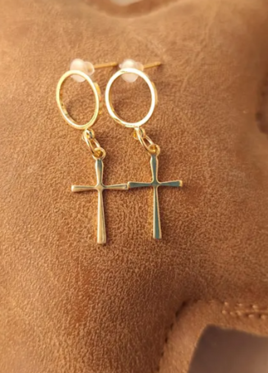 Schmuck: Ohrringe gold - Kreuz