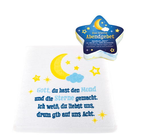 Stern entfaltet sich zum Handtuch- Geschenk für Kinder mit Gebet