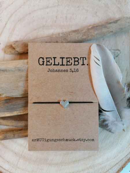 Schmuck: Armband mit Herz - GELIEBT - versilbert
