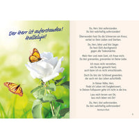 Wunderschönes Bild aus Rose und Schmetterling mit Text von Reinhard Ellsel bringt Freude in den Alltag. Passend für Ostern