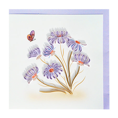 Quilling-Karte - Lila Blumen 'Die besten Wünsche'