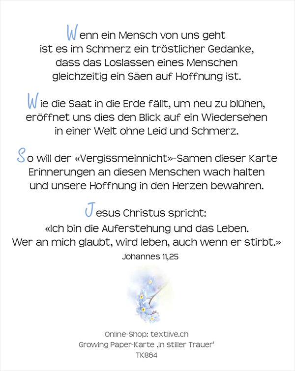 Growing Paper-Card 'In stiller Trauer'