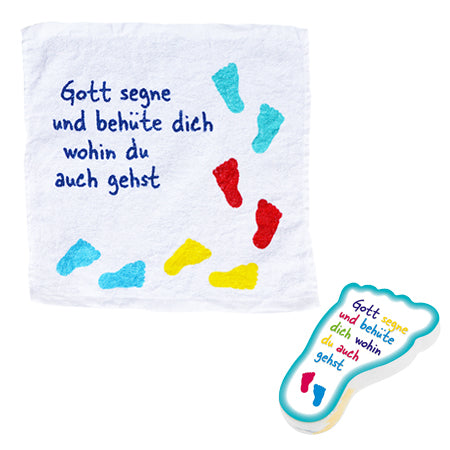 Überraschungs-Handtuch 'Gott segne und behüte dich' Fuss